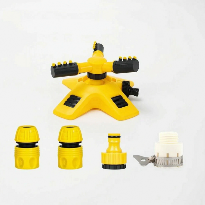 Efficient rotating garden sprinkler for uniform yard watering and outdoor irrigation.
