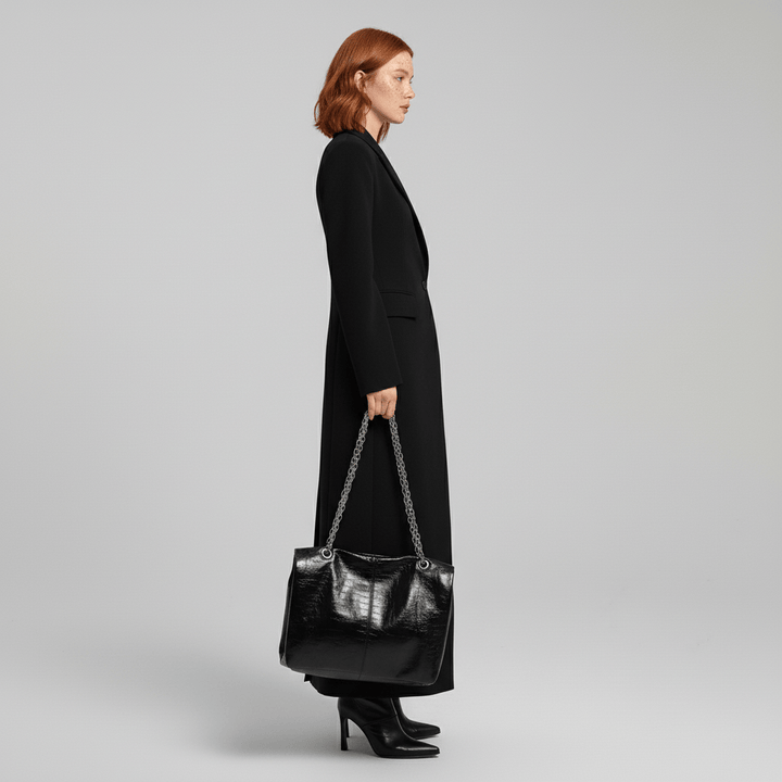 Women's ruby longline tailored coat, fitted & structured. Ideal for elegant city fashion.