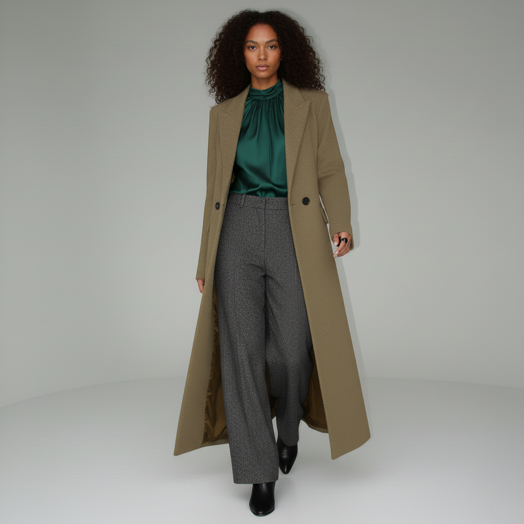 Ruby long fitted tailored coat for women. Elegant, structured city & evening outerwear.