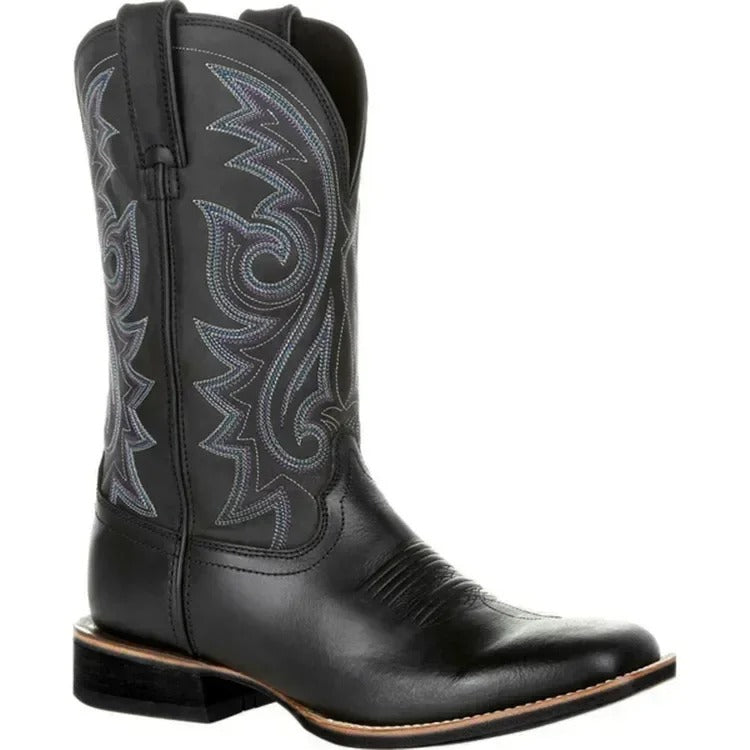Rugged brown men's western cowboy boots with a stylish square toe and mid-calf design, perfect for casual wear.