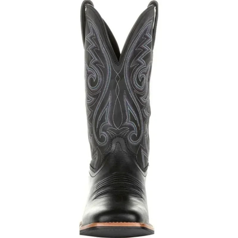 Durable brown men's western boots, square toe mid-calf design, rugged and stylish for long-lasting wear.