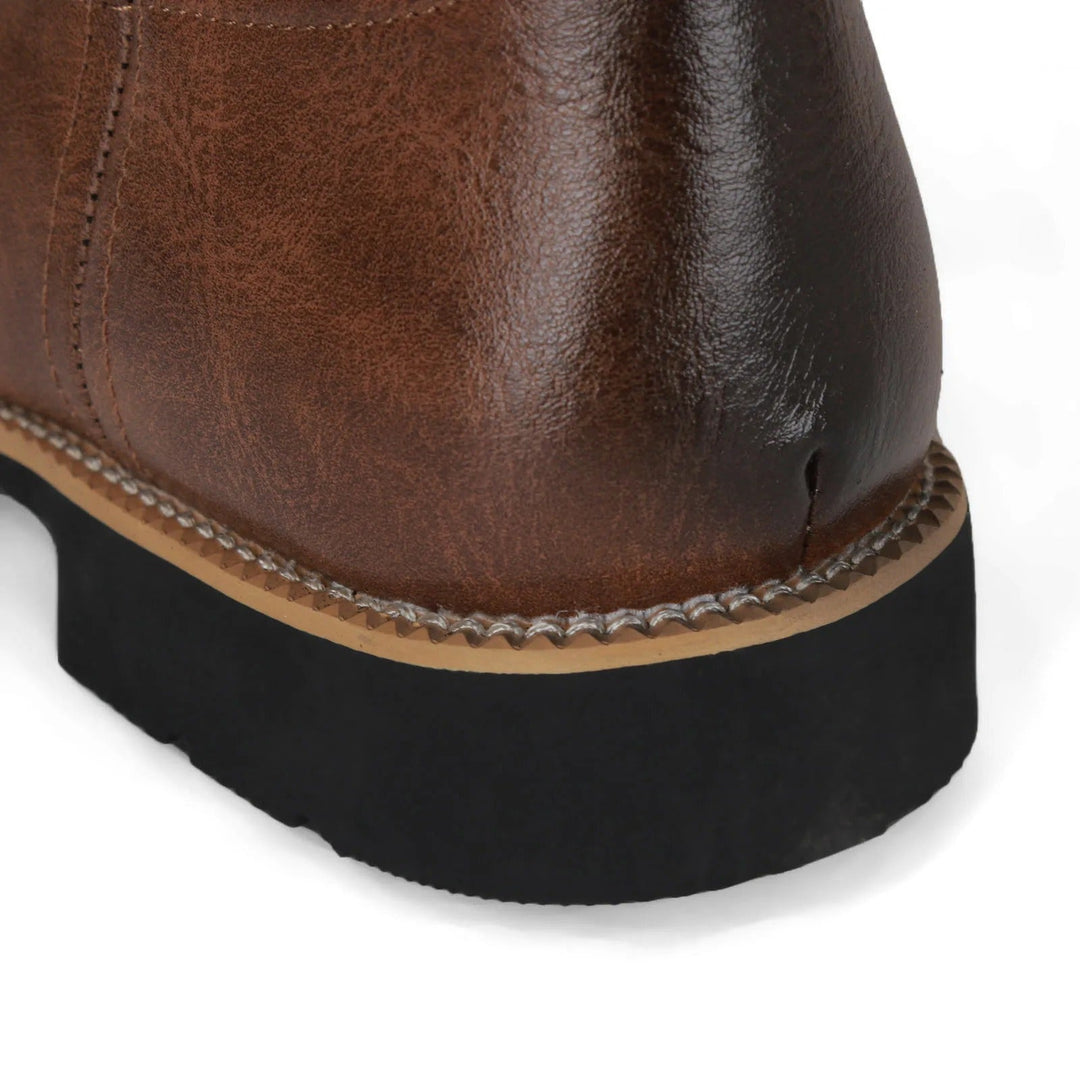 Casual black men's western boots, featuring a square toe and mid-calf height, durable and easy slip-on style.