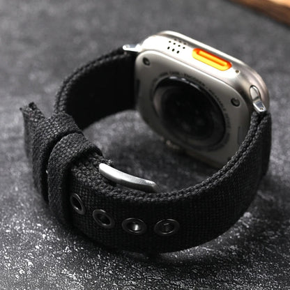 Military-style canvas watch strap, durable and perfect for men's accessories.