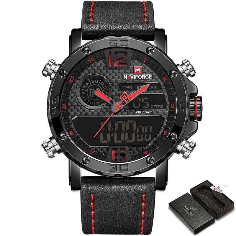 Rugged men's quartz digital watch for adventure, combining analog style with digital precision