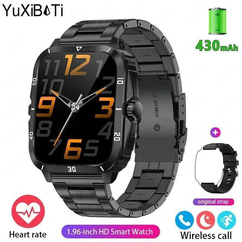 Rugged men's smartwatch, splash-proof, with compass feature, perfect for hiking and adventure.