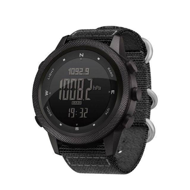 Heavy-duty outdoor sportwatch for men, featuring a durable black silicone strap and digital display.