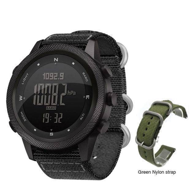 Outdoor men's smartwatch with a black nylon band, designed for extreme sports and activities.