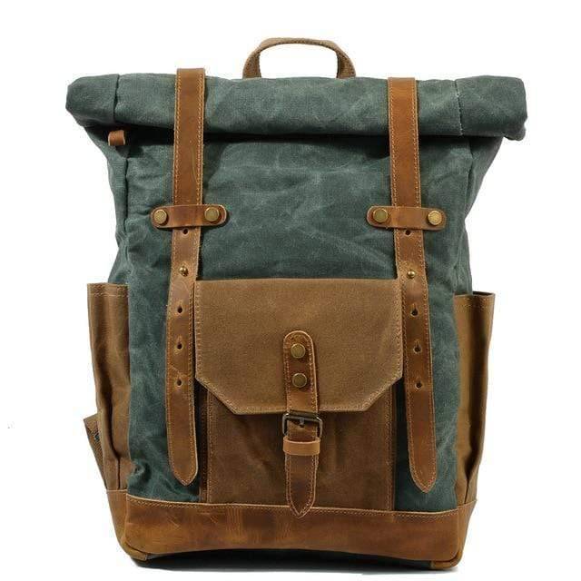 Rugged men's vintage canvas leather backpack, an essential for adventurers.