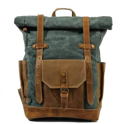 Rugged men's vintage canvas leather backpack, an essential for adventurers.