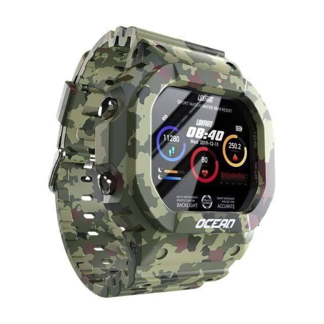 Unisex waterproof smartwatch, designed for outdoor adventures, durable fitness tracker with a rugged build.