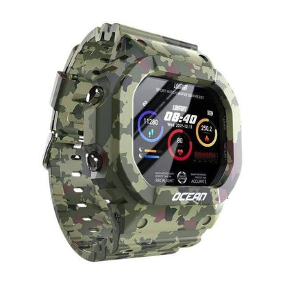 Unisex waterproof smartwatch, designed for outdoor adventures, durable fitness tracker with a rugged build.