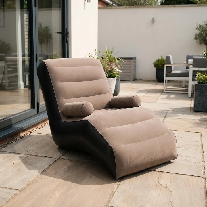 S-shaped inflatable lounger, perfect for indoor & outdoor relaxation. Portable air chair for easy setup & comfort.