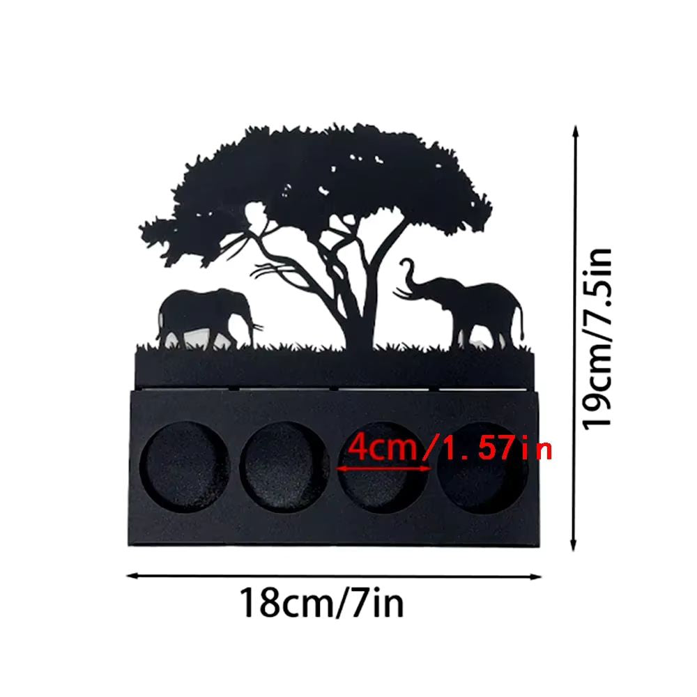 Set of two unique safari silhouette candle holders, featuring elephant and giraffe.