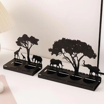 Decorative safari animal silhouette candle holders, great for wildlife lovers and home decor.