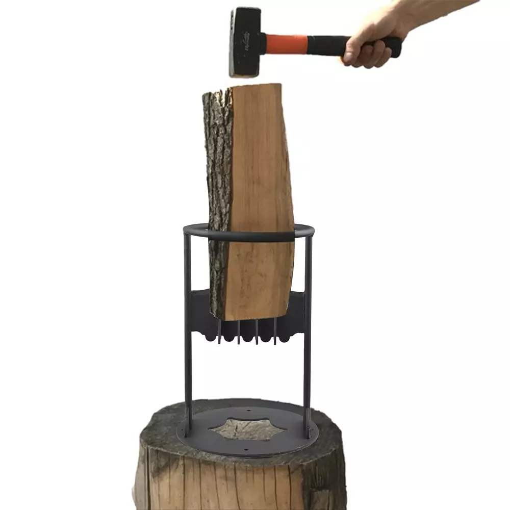 Close-up of the robust cast iron kindling splitter blade, perfect for preparing firewood for your fireplace.