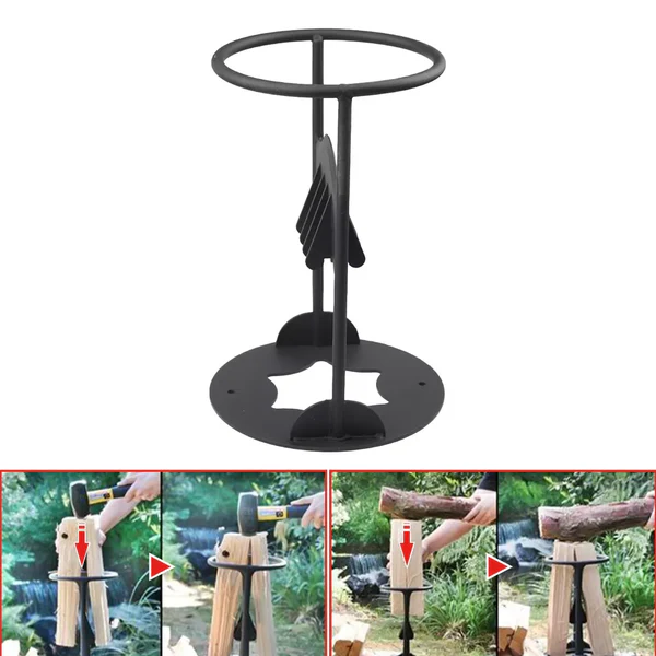 Cast iron firewood kindling splitter surrounded by neatly split kindling, ready for your fire pit or stove.