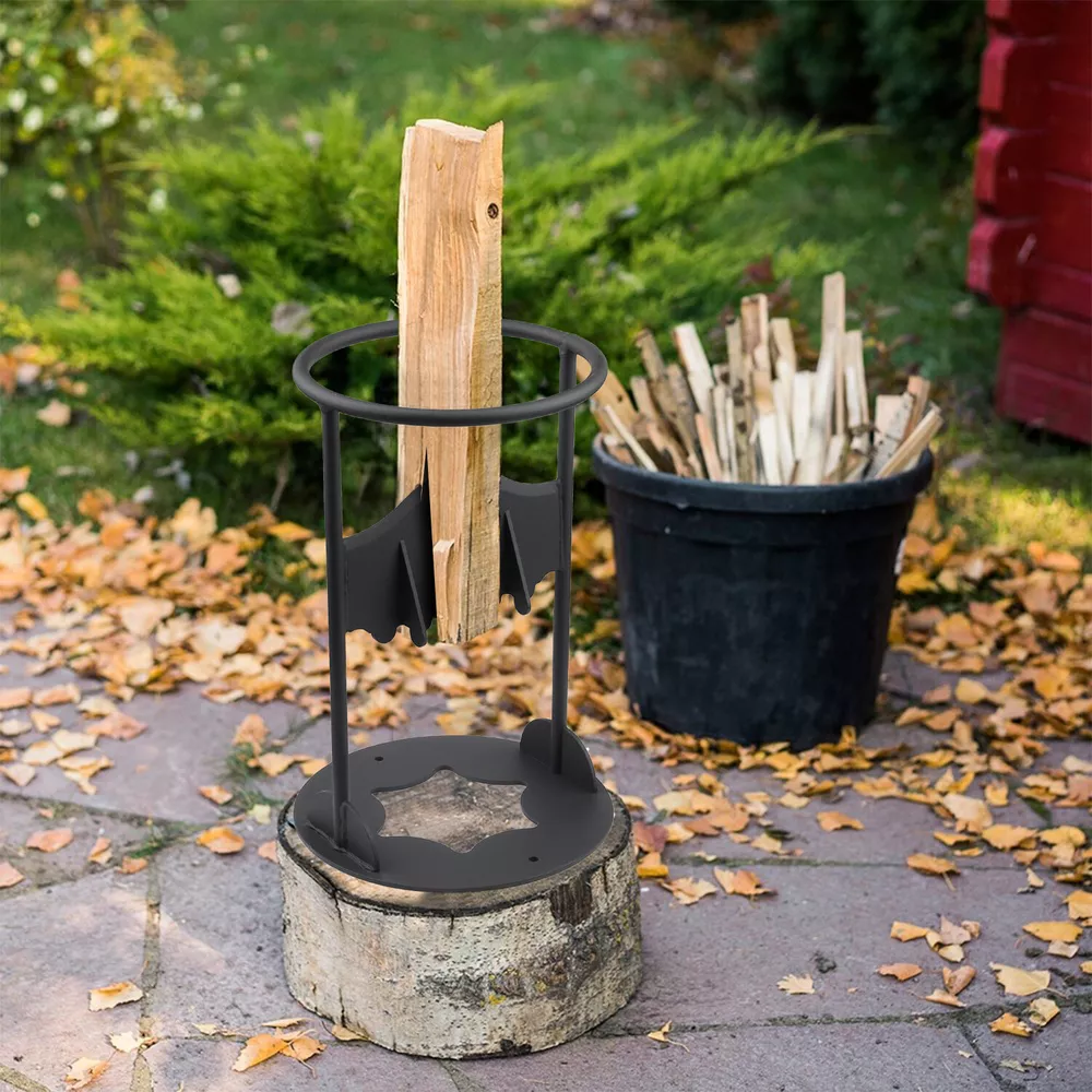 Secure cast iron kindling splitter for easy and safe firewood preparation, an essential tool for any fire.