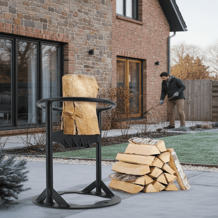 Safe cast iron firewood splitter. Heavy-duty manual tool for easy kindling & wood splitting without an axe.