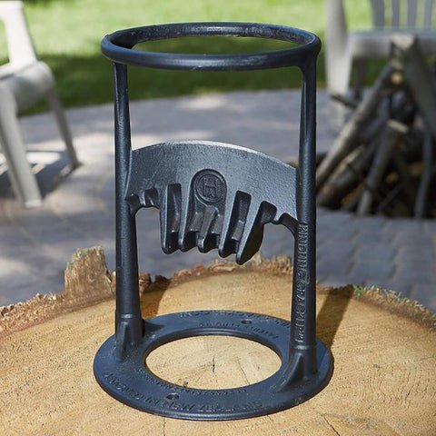 Efficient cast iron log splitter, a safe and easy-to-use manual tool for quick firewood and kindling preparation.