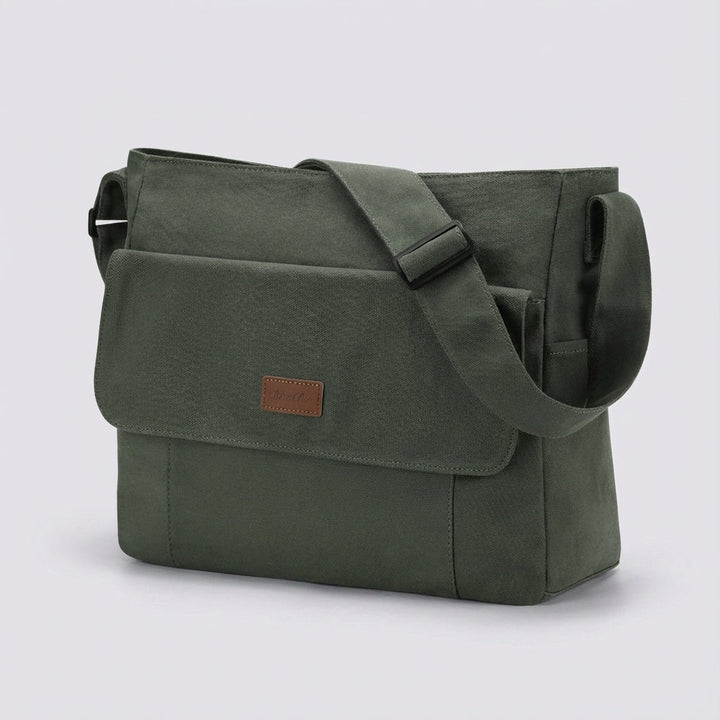 Back view of Satchelix unisex laptop shoulder bag with comfortable, adjustable strap for ergonomic carry.