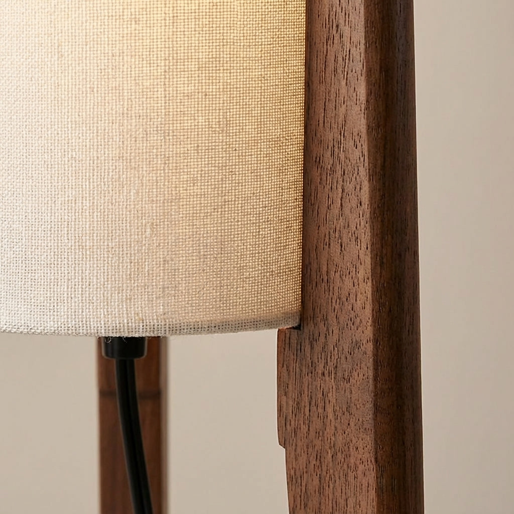 Cozy Scandinavian floor lamp, perfect reading light for living rooms, with elegant walnut wood.
