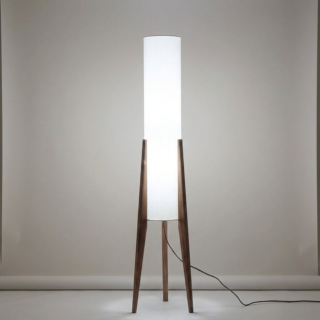 Ambient LED floor lamp, Scandinavian design, creating cozy lighting for living room & home decor.