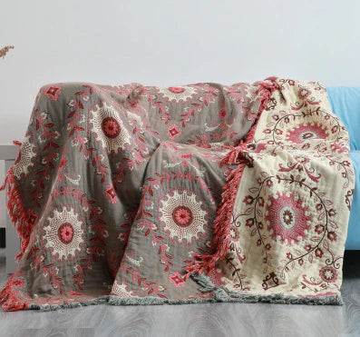 Decorative Nordic style bird blanket, versatile reversible throw for cozy home decor accents.