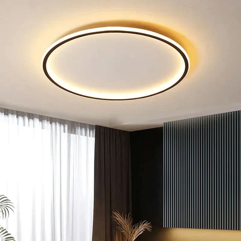 Scandinavian LED ceiling light for living room. Modern minimalist design, provides bright, ambient home lighting.