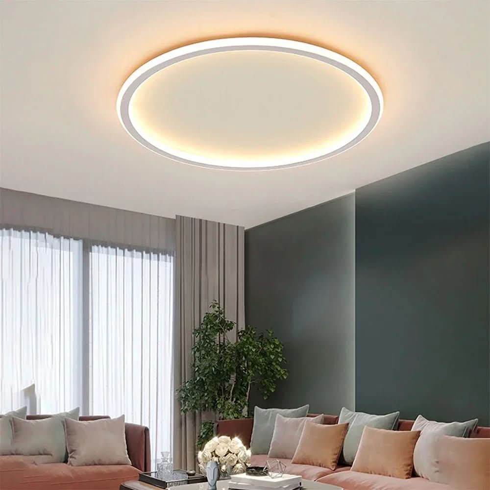 Glare-free LED ceiling light, ideal for Scandinavian living room & bedroom. Modern home lighting with ambient glow.