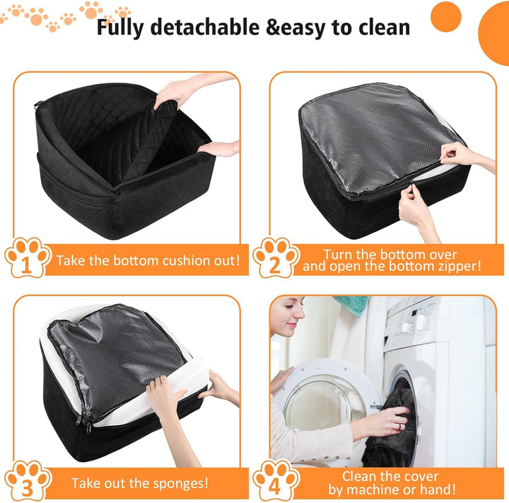 Multi-functional pet car seat: secure, comfortable, with storage, for small to medium dogs.