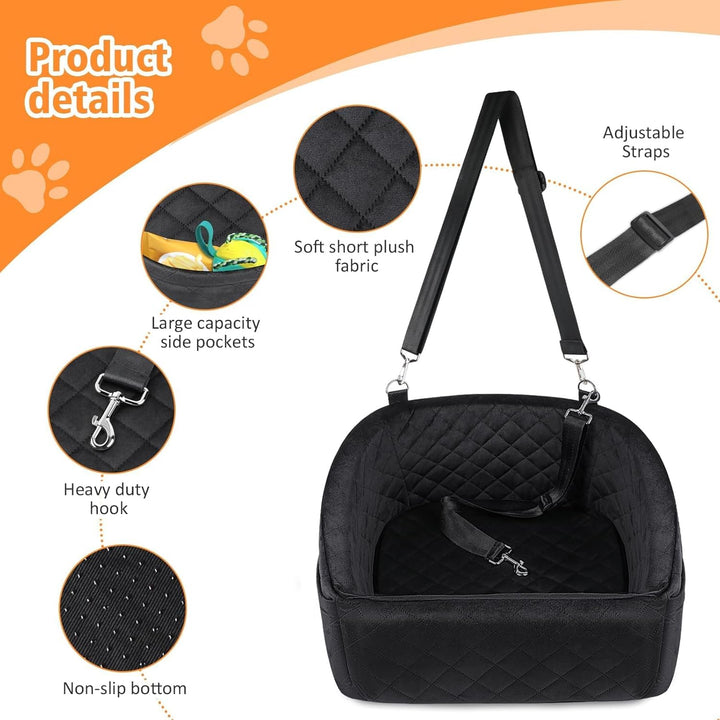 Road trip ready dog car seat, ensures pet safety with a strong belt and extra storage space.