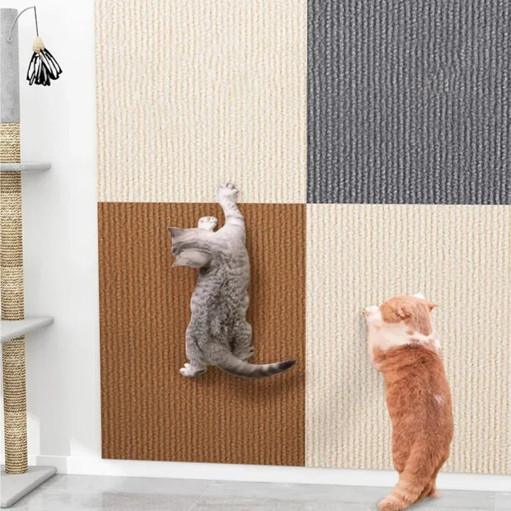 Transparent self-adhesive cat scratch deterrent shield for sofas and chairs.