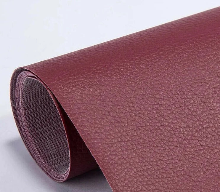 Easy fix self-adhesive leather patch to repair tears on furniture, car seats, and vinyl items.