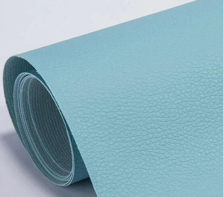 Black self-adhesive leather repair patch for torn furniture, car seats, and vinyl upholstery.