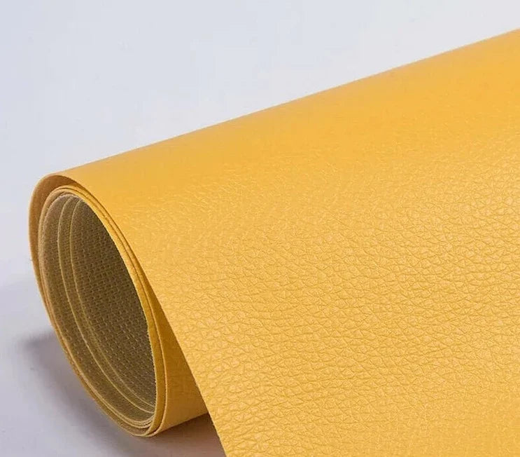 Brown self-adhesive leather patch for quick repairs on sofas, chairs, car seats, and other furniture.