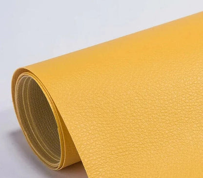 Brown self-adhesive leather patch for quick repairs on sofas, chairs, car seats, and other furniture.
