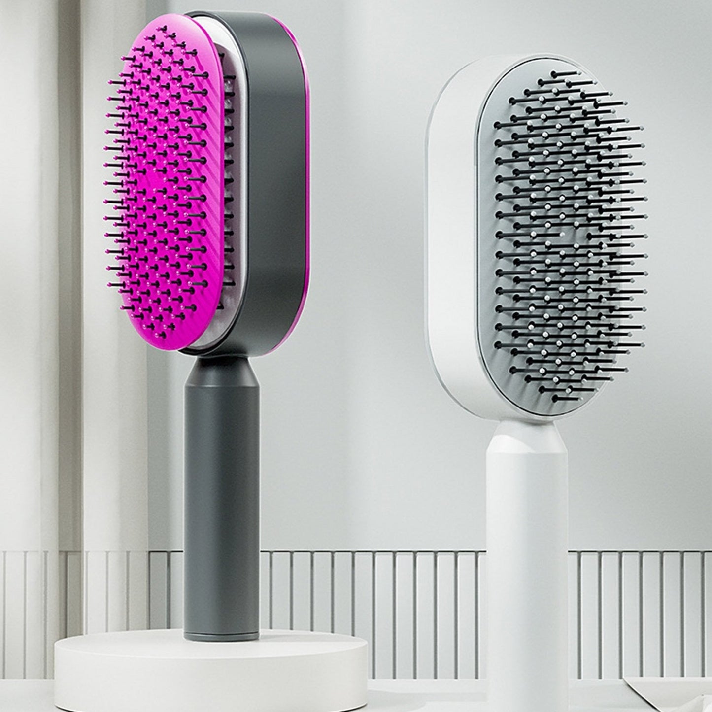 Premium self-cleaning detangler brush, anti-breakage for all hair types, perfect grooming gift.