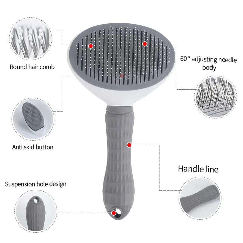 Premium self-cleaning pet brush for comprehensive dog & cat grooming. Simplifies fur removal.