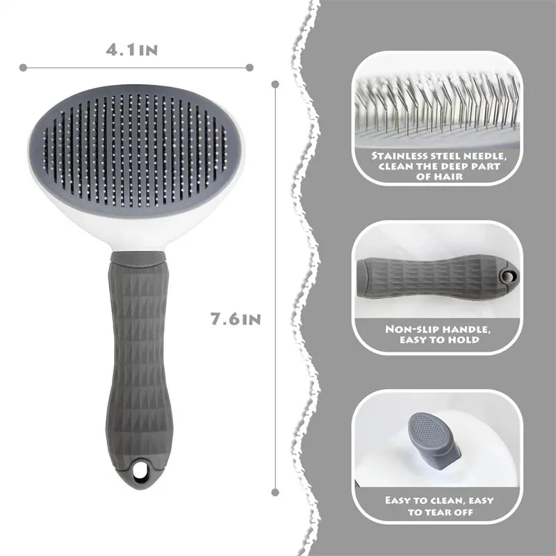 Upgrade pet grooming! Self-cleaning dog comb & cat brush provides easy, efficient fur removal.