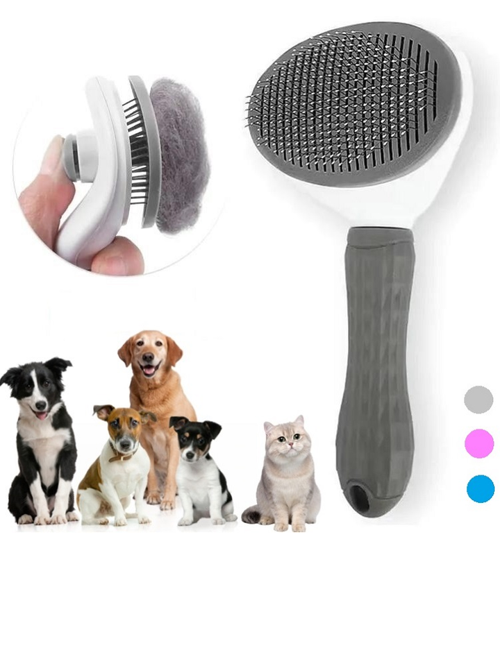 Durable unisex pet grooming brush. Perfect for daily dog & cat care & fur removal. Self-cleaning design.