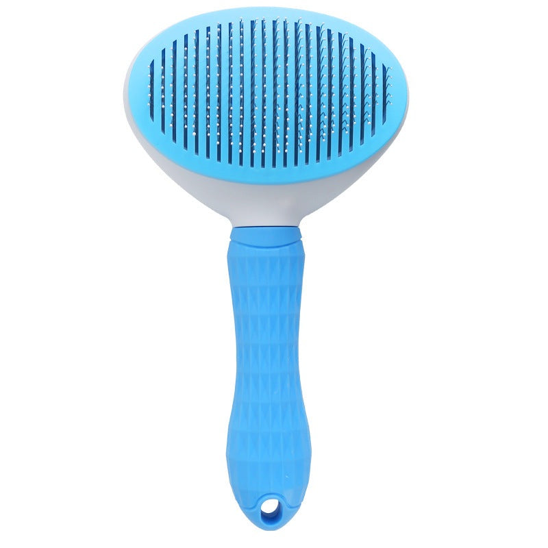 Unisex pet grooming brush with comfortable grip. Self-cleaning feature for dogs & cats fur removal.