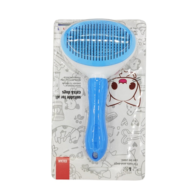 Close-up: Gentle bristles of self-cleaning dog comb & cat brush. Perfect for sensitive pet grooming.