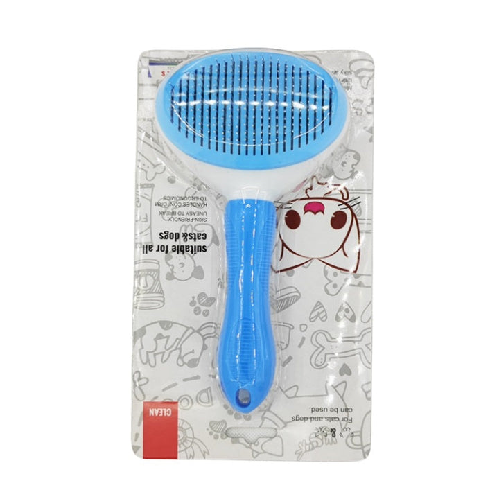 Close-up: Gentle bristles of self-cleaning dog comb & cat brush. Perfect for sensitive pet grooming.