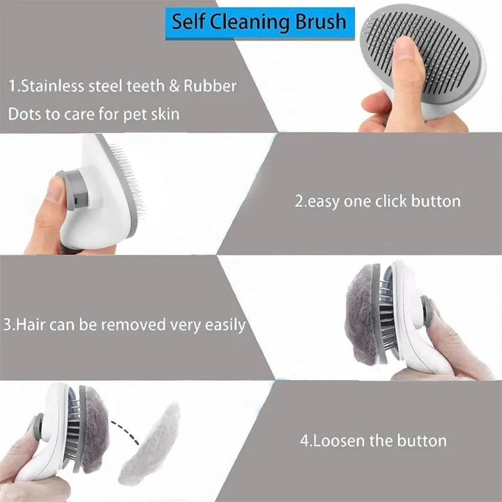 Versatile unisex self-cleaning pet grooming brush. Ideal for all dogs & cats, makes fur removal simple.
