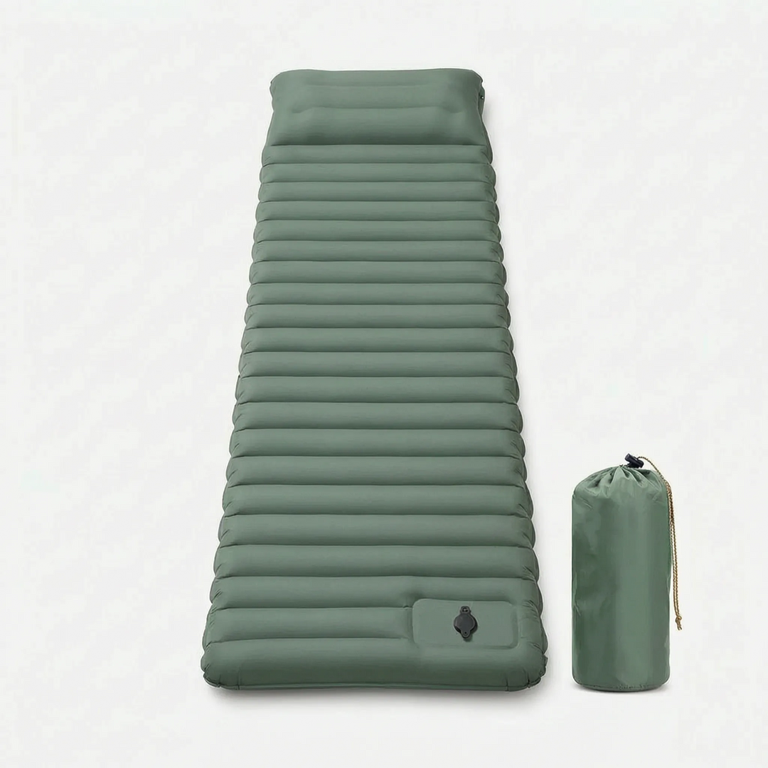 Lightweight self-inflating camping sleeping pad. Essential portable gear for comfortable outdoor recreation.