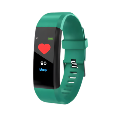 Close-up of senior health monitoring smartwatch displaying current heart rate. Vital elderly tech.