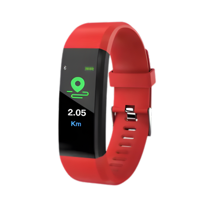 Elderly person checking activity tracker on a Senior Smartwatch; steps and calories shown. Easy use.