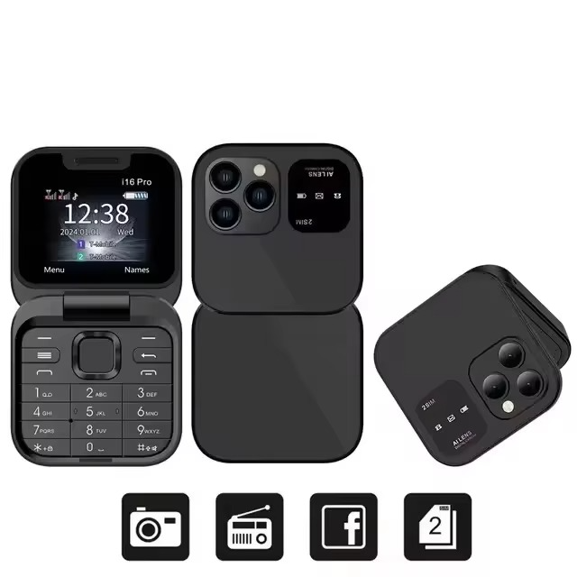 Senior's flip phone with large screen, high volume, and big buttons for easy use.