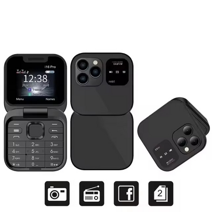 Senior's flip phone with large screen, high volume, and big buttons for easy use.