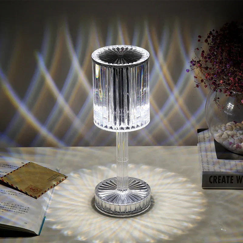 Rechargeable Seraphine crystal table lamp, perfect dimmable LED lighting for bedroom or living room ambient glow.